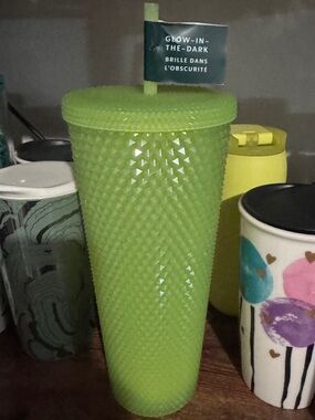 Starbucks Glow-In-The-Dark Textured Lime Green Tumbler with Straw